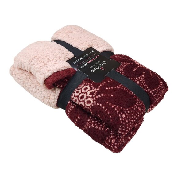Cuddl Duds Cozy Sherpa Throw Blanket 50" x 60" Reversible Double-Sided Red Pink - Picture 3 of 9